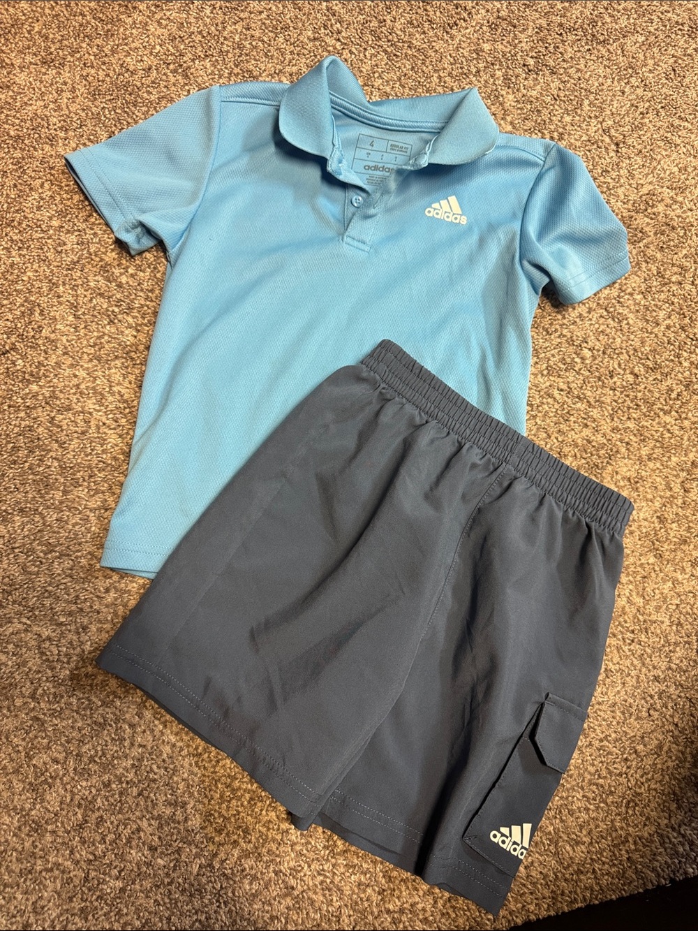 adidas Light Blue Polo and Charcoal Gray Athletic Shorts Set Boys 4